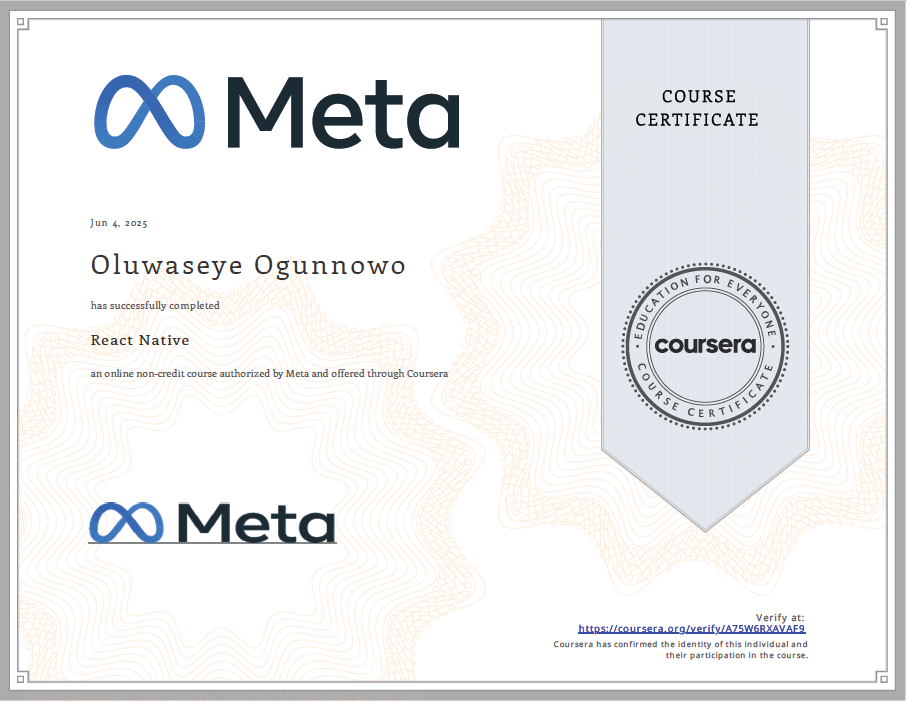 Coursera React Native Certificate